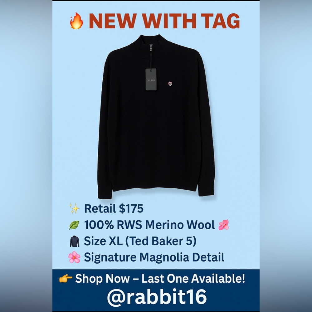 ✨ NWT Ted Baker London Merino Wool Half-Zip Sweater XL Black/Grey